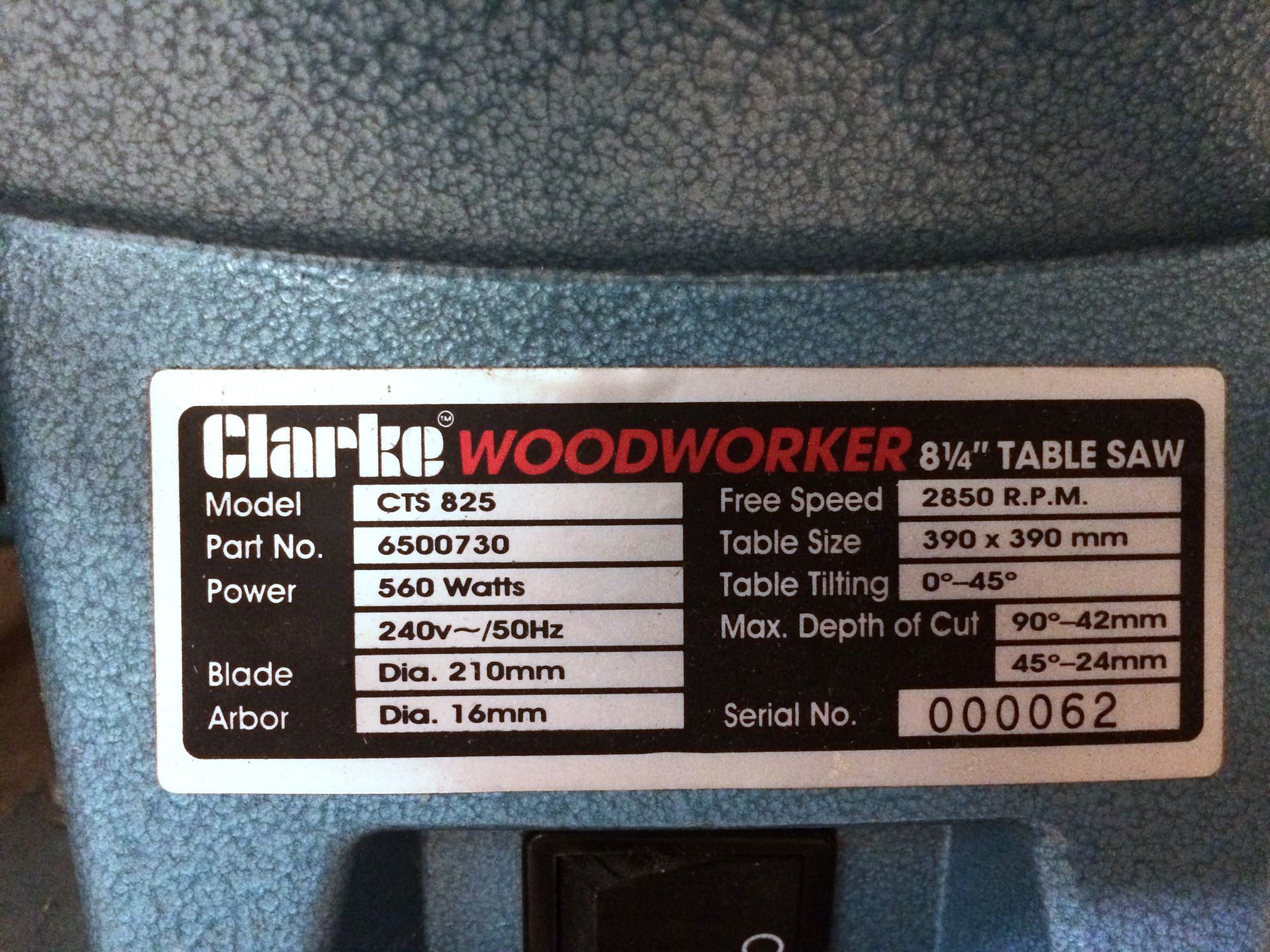 Clarke Woodworker 8 1/3" table saw - 240v (model CTS 825) and paper guillotine - Image 3 of 3