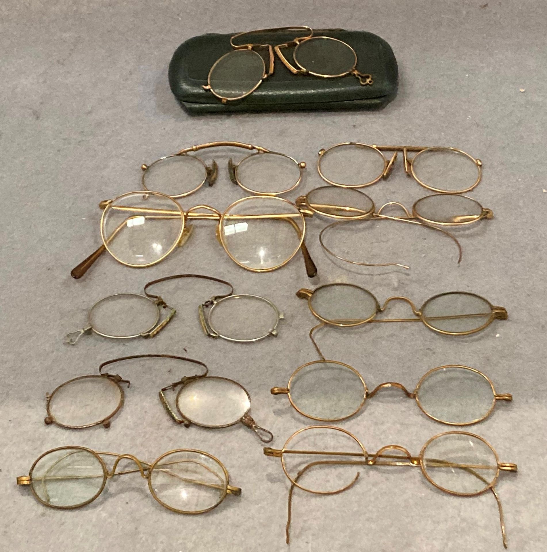 Contents to box - ten assorted pairs of pince nez glasses