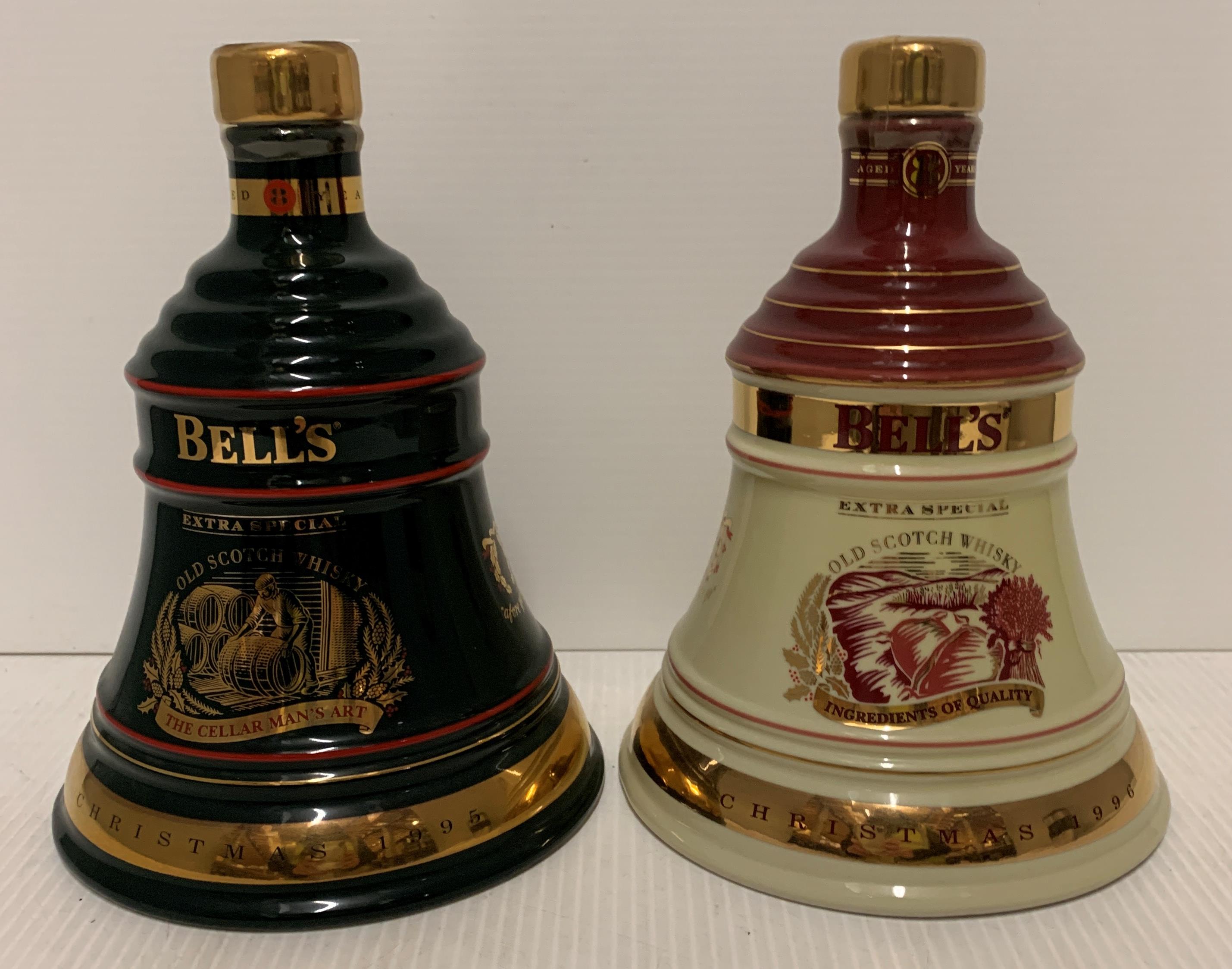 Two 75cl Wade porcelain decanters of Bell's Old Scotch whisky to celebrate Christmas 1995 and 1996