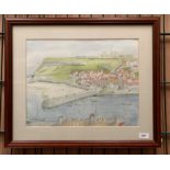 M B Gough 1995 framed watercolour of Whitby 34 x 44cm