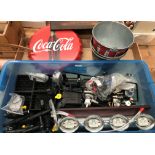 Contents to tray - beer dispensing unit with chrome four section beer pump holder, pouring nozzles,