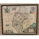 A framed hand coloured map of Cumbria Vulgo Cumberland 40 x 50cm