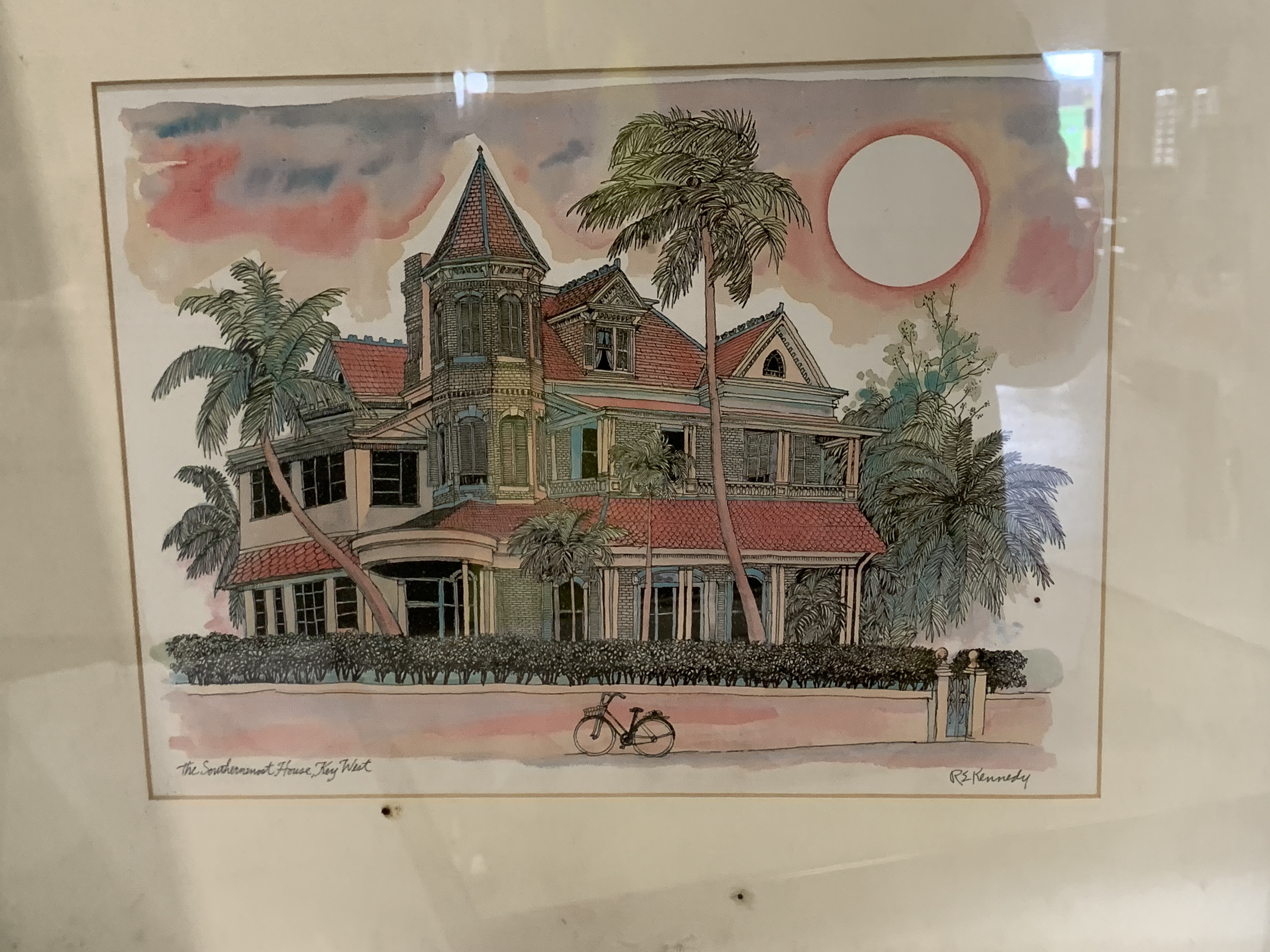 R E Kennedy three metal framed pen/ink and watercolours of Key West each 24 x 30cm prints - Image 2 of 4