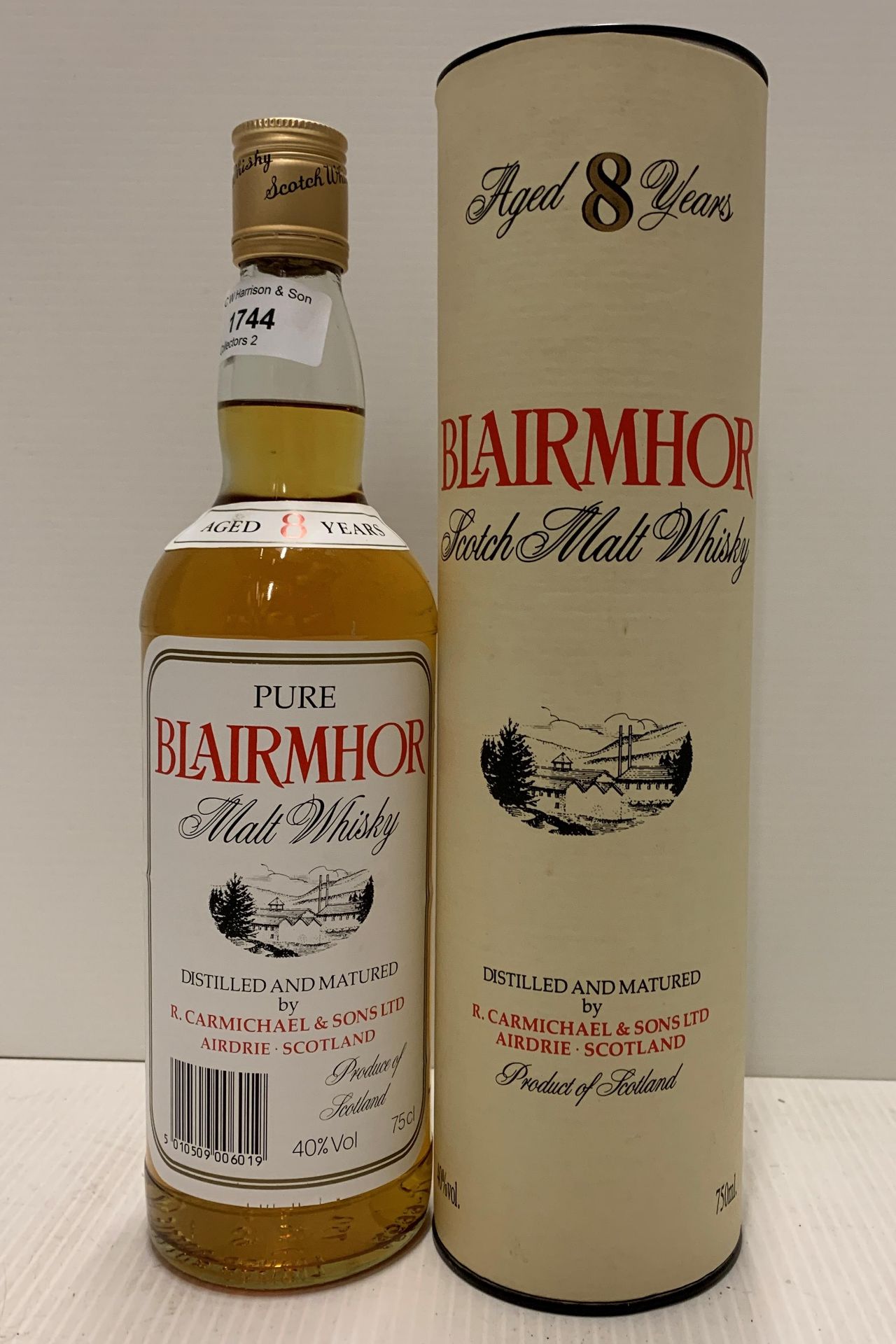 A 750ml bottle of Blairmhor Scotch Malt Whisky aged eight years (40% volume) in presentation tube