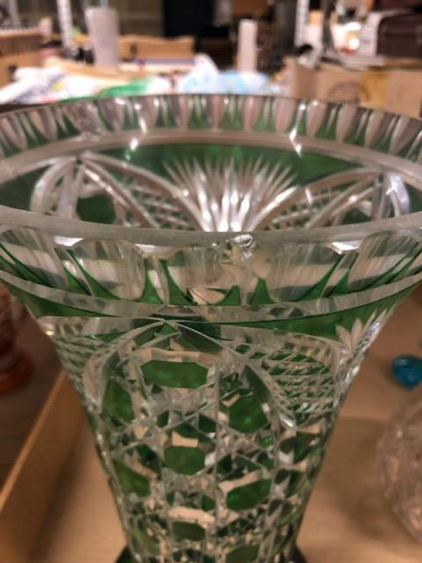 Contents to tray a large green glass overlay vase, - Image 6 of 8