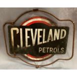 A Vintage Cleveland Petrols double sided revolving metal sign 67 x 60cm on metal frame