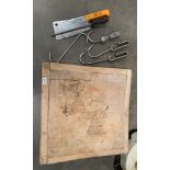 A butchers block 60 x 60cm x 10cm deep, a King Charles stainless steel meat cleaver,