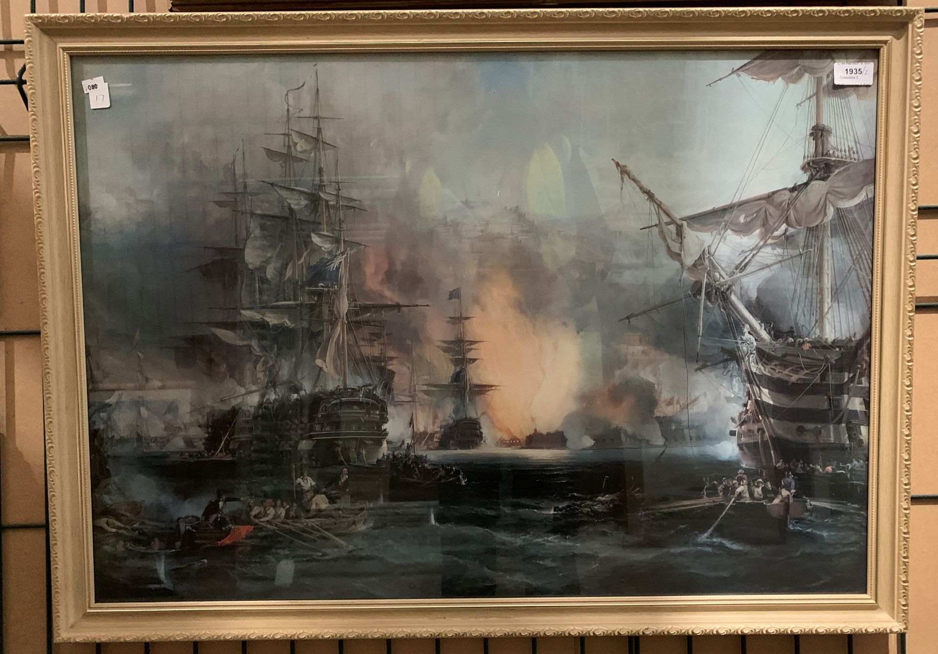 A framed print depicting a famous scene from the Bombardment of Algiers 55 x 78cm and a gilt framed - Image 2 of 3