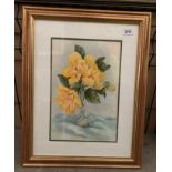 Ida Braham framed watercolour still life - 'flowers in a vase' 38 x 26cm signed label to verso