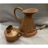 A Haws copper watering can - handle missing and a copper beer jug (2)