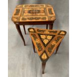 Two small inlaid music tables - one triangular shaped