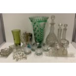 Contents to tray a large green glass overlay vase,