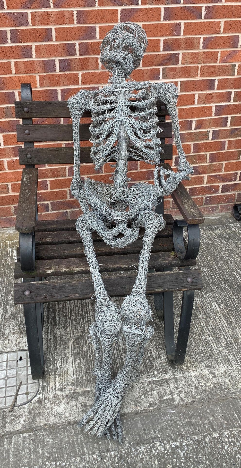 A lifesize wirework model of a seated skeleton total height approx 130cm - Image 8 of 8