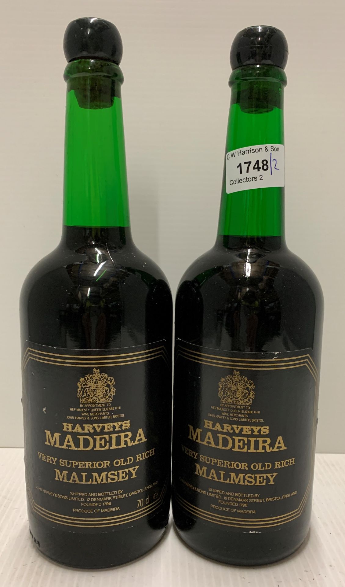 Two 70cl bottles of Harveys Madeira Very Superior old rich Malmsey