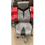 A Stak t/a Office Outlet Supplied faux grey suede and black leather effect chrome frame high back