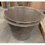 A large stainless steel bucket (handle missing) 50cm high,