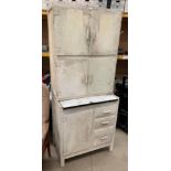 A white painted vintage kitchen wall cabinet (converted to tool cabinet) 78 x 185cm high