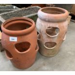 Two strawberry or herb containers in terracotta clay,