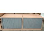 2 x Beech effect tambour fronted cabinets (100cm x 60cm x 72cm) *please note this lot is subject to