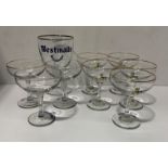 Eight Babycham glasses - five with the yellow leaping deer and three with the white standing deer