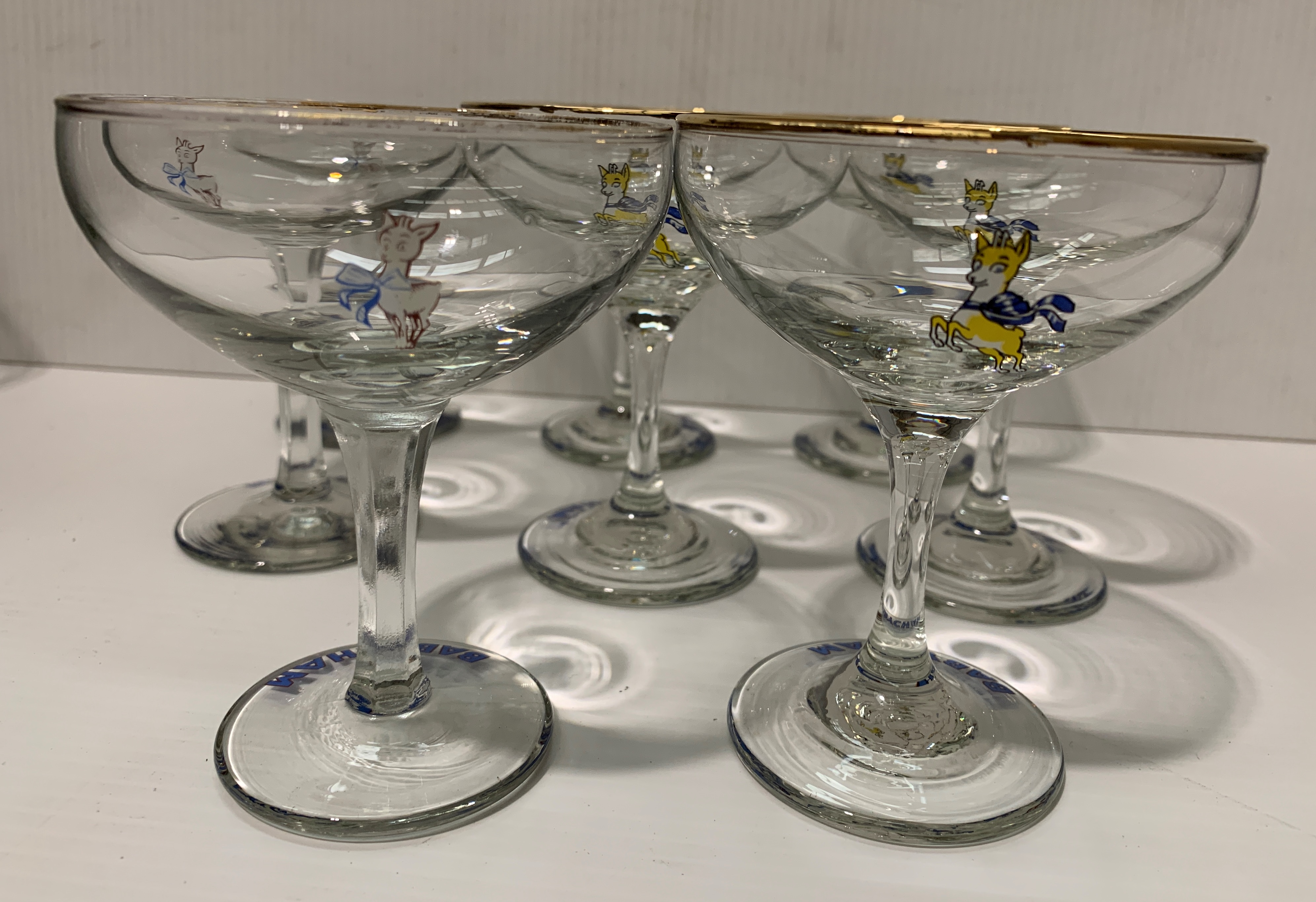 Eight Babycham glasses - five with the yellow leaping deer and three with the white standing deer - Image 2 of 3