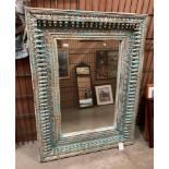 A Jodphur antiqued blue heavy wood framed wall mirror 130 x 96cm