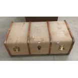 Wood framed brown fibre trunk 90 x 52 x 32cm deep