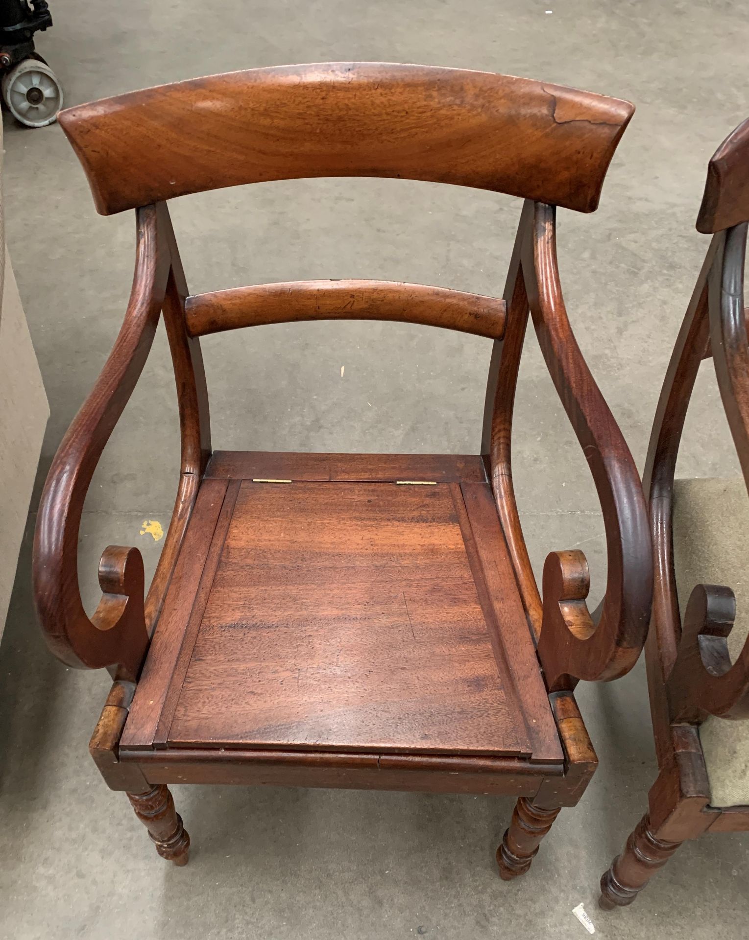 A mahogany framed armchair with green upholstered seat and a similar commode armchair - no bowl - Image 2 of 3