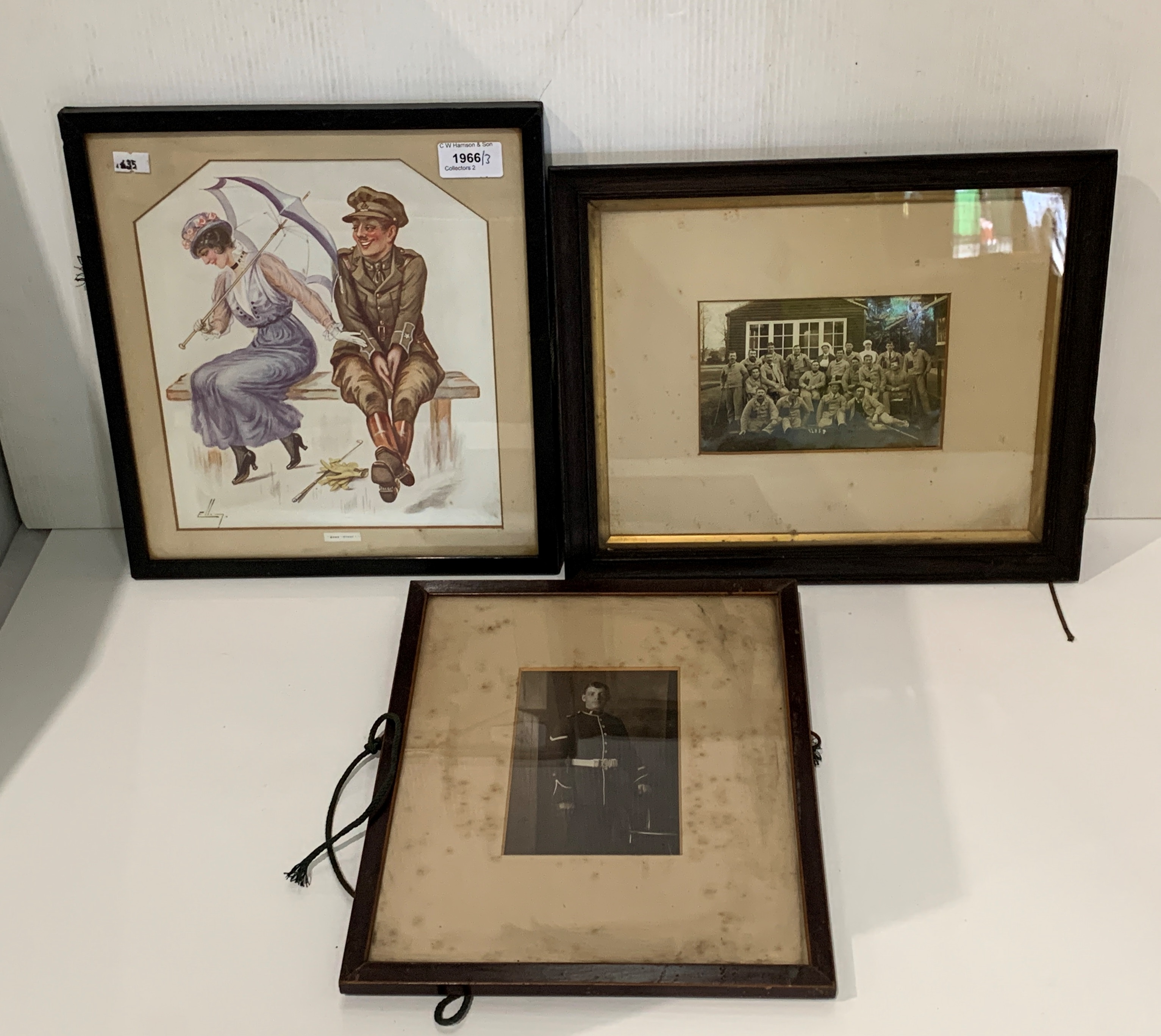 Ellery? small framed military sweetheart print 'some story' and two small framed photographs of a