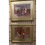 F M Bennett 1929 two gilt framed 19th century interior scenes 'gentlemen examining their catch' and