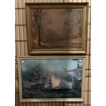 A framed print depicting a famous scene from the Bombardment of Algiers 55 x 78cm and a gilt framed