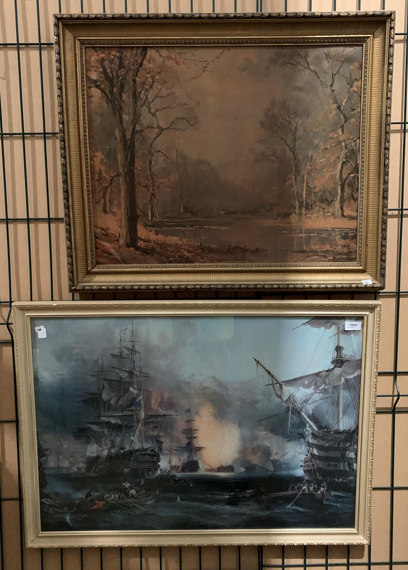 A framed print depicting a famous scene from the Bombardment of Algiers 55 x 78cm and a gilt framed