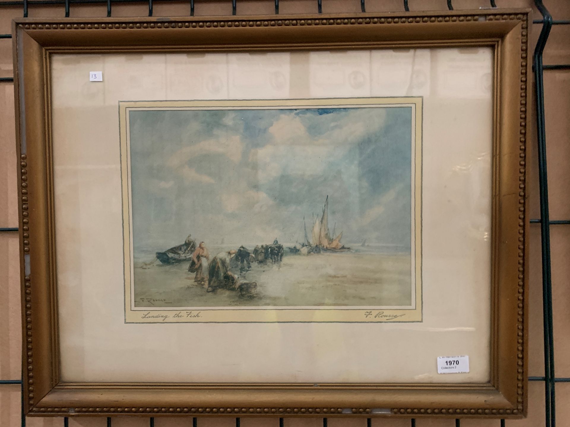 F Rousse gilt framed print 'landing the fish' 29 x 36cm signed in pencil