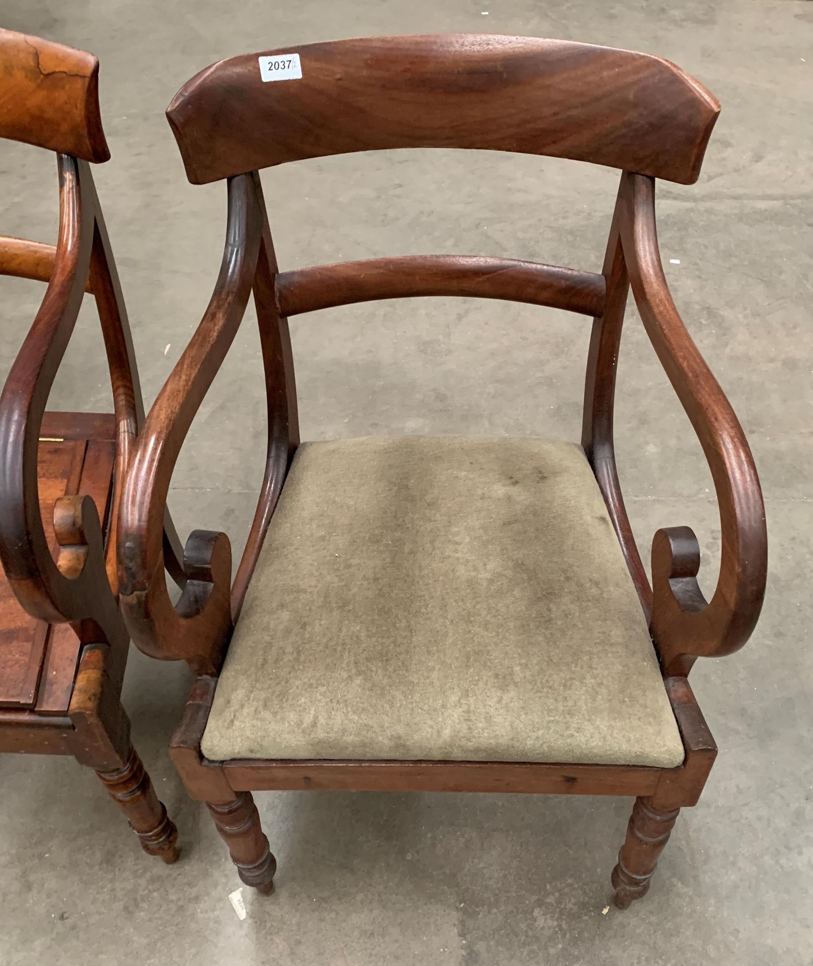 A mahogany framed armchair with green upholstered seat and a similar commode armchair - no bowl - Image 3 of 3