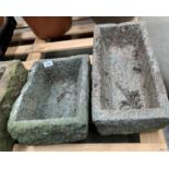 Two granite stone troughs the largest 48 x 23 x 15cm and the smaller 33 x 25 x 18cm