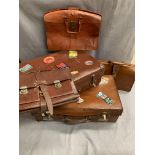 Two brown fibre suitcases and three various briefcases (5)