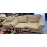 A Collins and Hayes light brown striped three seater settee and a large matching armchair (2)