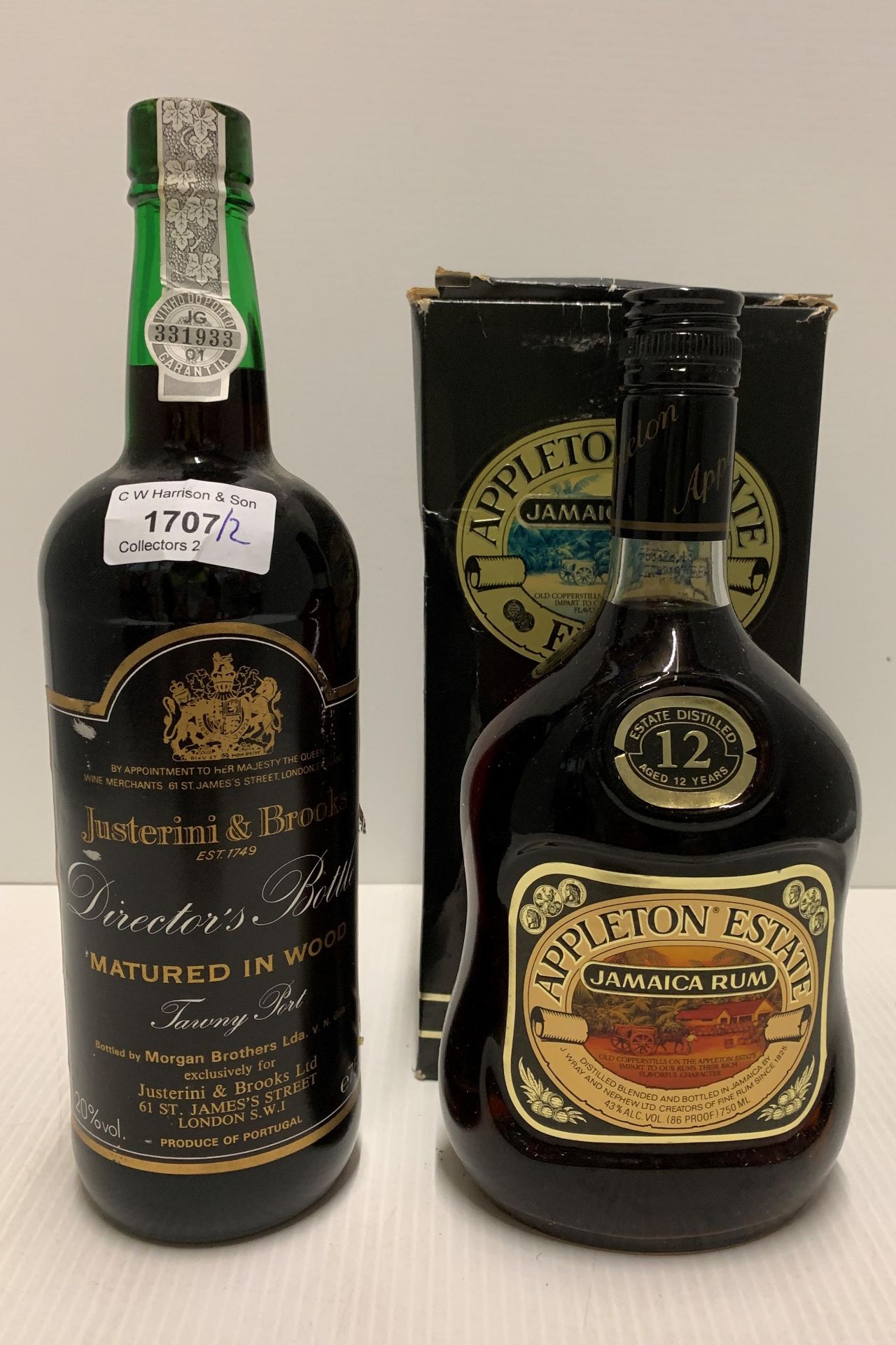 A 75cl bottle of Justerini and Brooks Directors bottle Tawny Port (20% volume) and a 750ml bottle