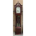 A Tempus Fugit reproduction long case clock in mahogany finish case with metal face 196cm high