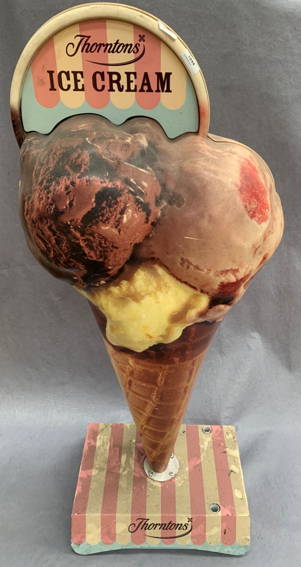 A Thorntons Ice Cream plastic freestanding advertising ice cream cone on base approx 40cm x 130cm