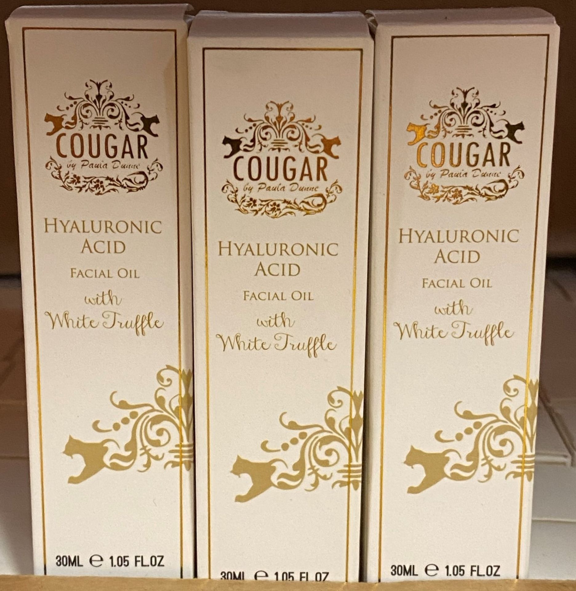 300 x Cougar 30ml Hyaluronic Acid Facial Oil with White Truffle (Counts are approximate)