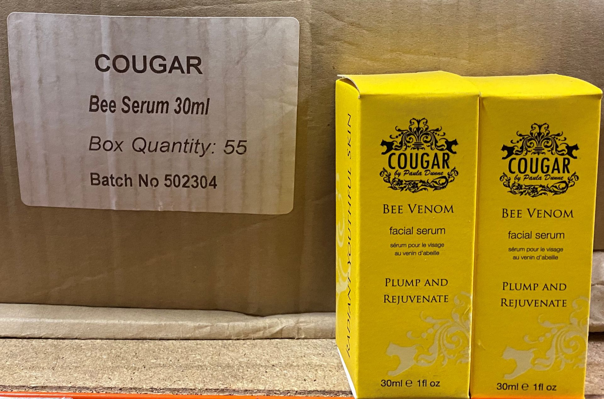 275 x Cougar 30ml Bee Venom Facial Serum - 5 outer boxes (Counts are approximate)