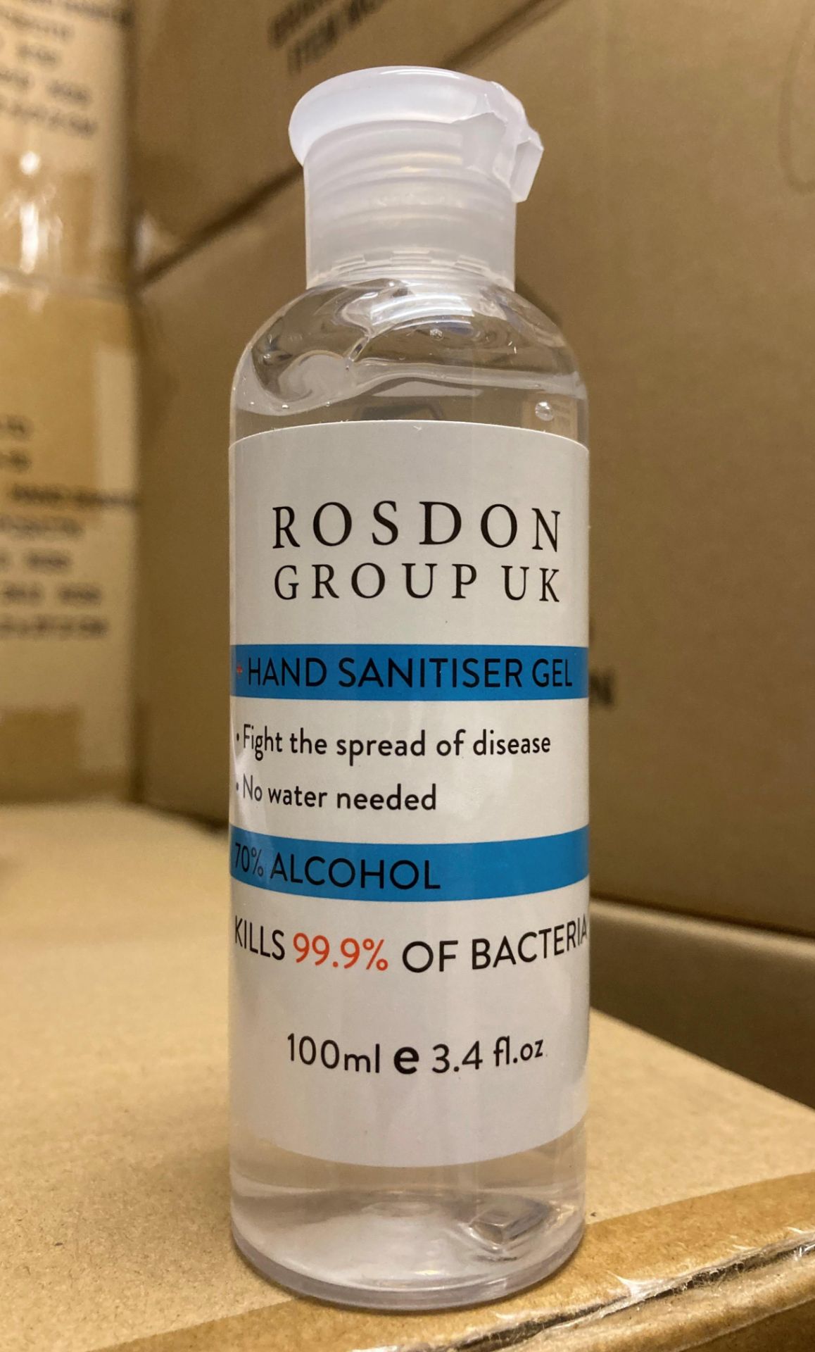 2 x boxes of Rosdon Group Ltd hand sanitiser gel 100ml (192 units per box)