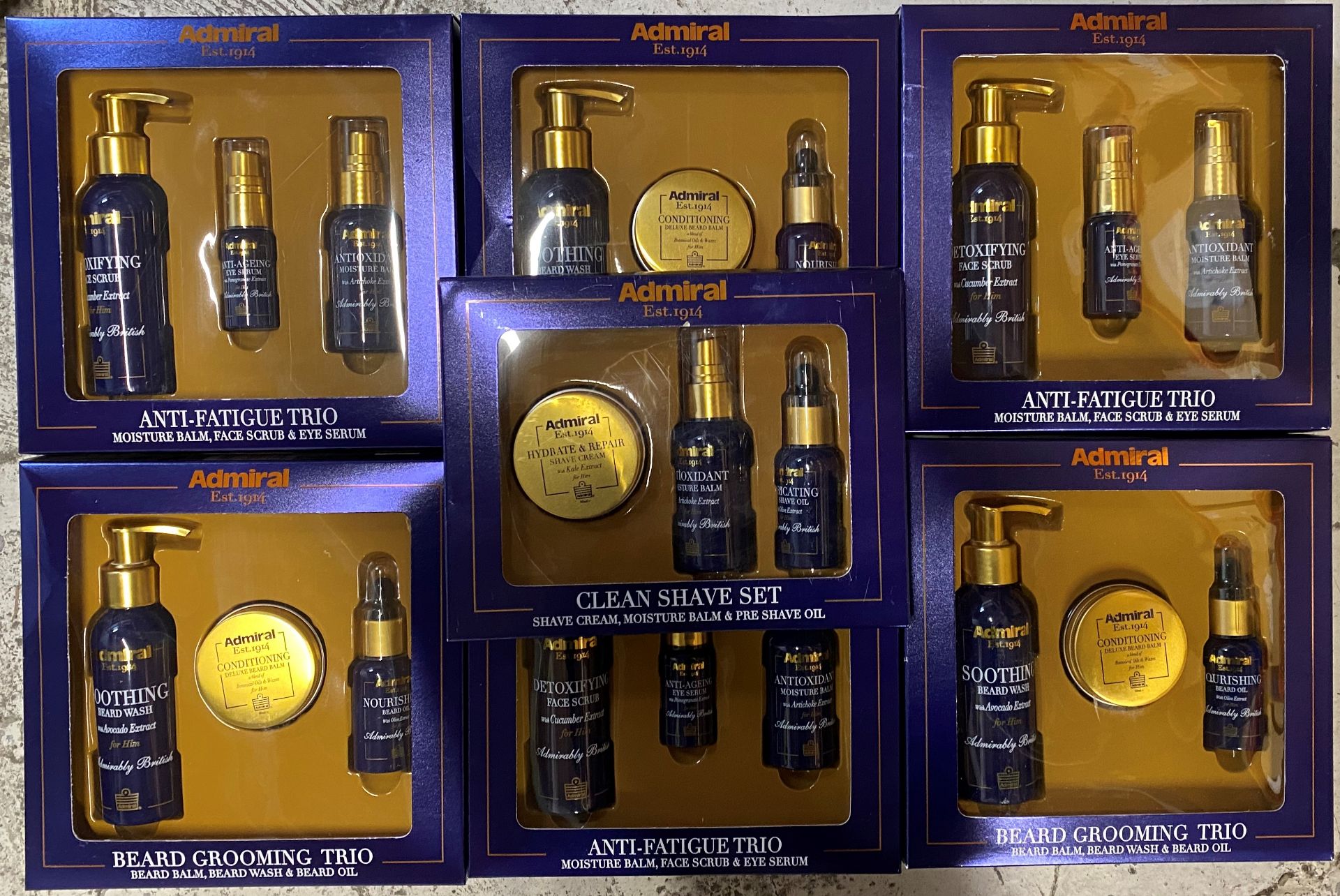 7 x assorted Admiral Beard Grooming and Clean Shave Trio Sets etc