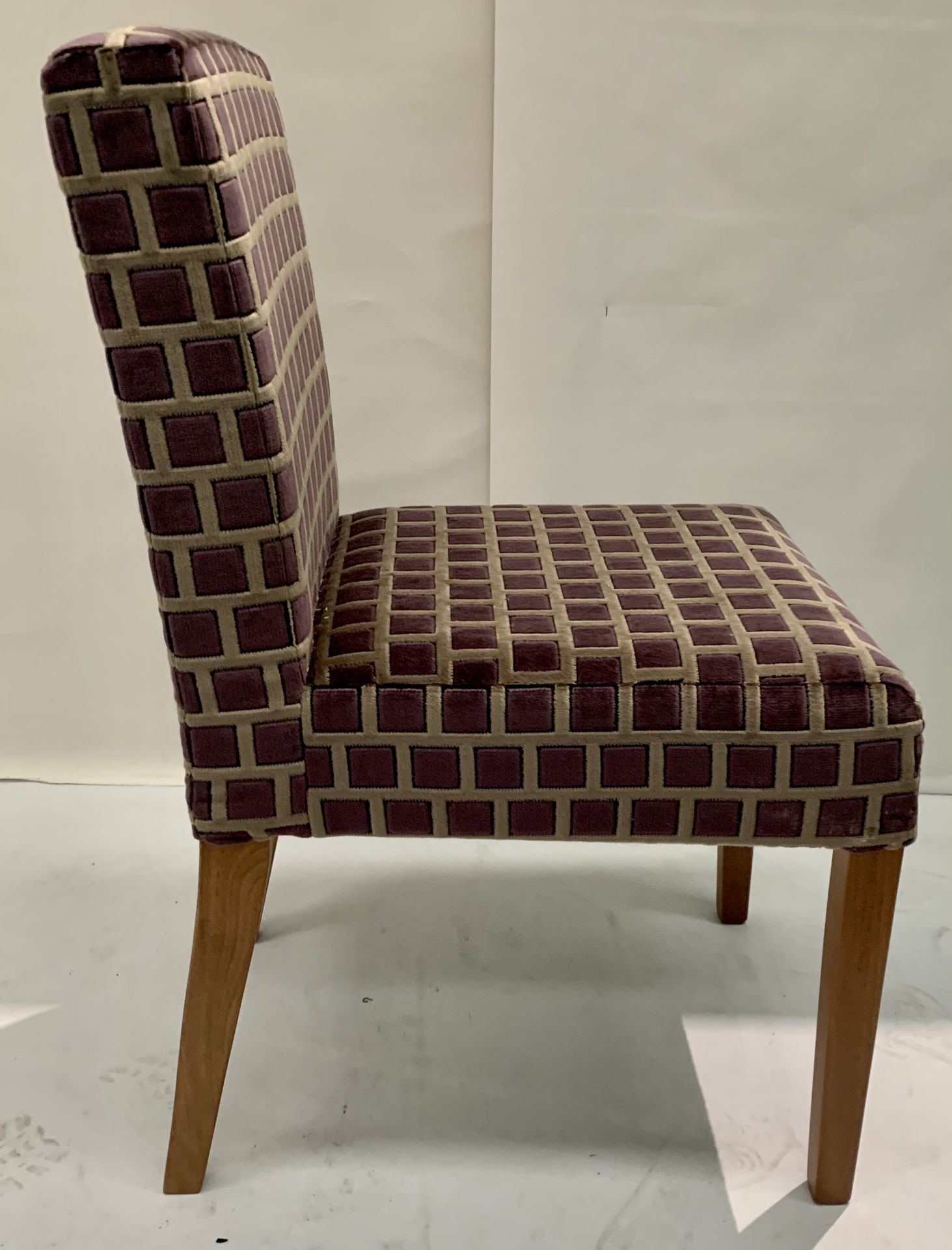 A velor purple square pattern upholstered dining chair - (1 outer box) - Image 2 of 2