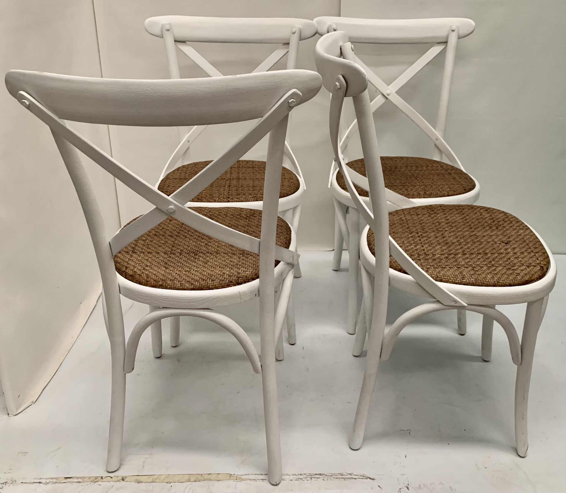 4 x Palm white wooden dining chairs with hessian seats, - Image 2 of 2