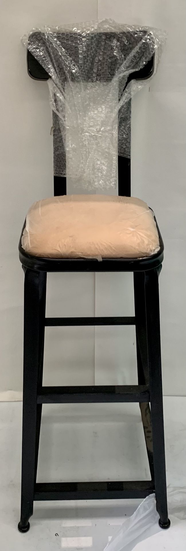 1 x black metal framed high stool with leather seat