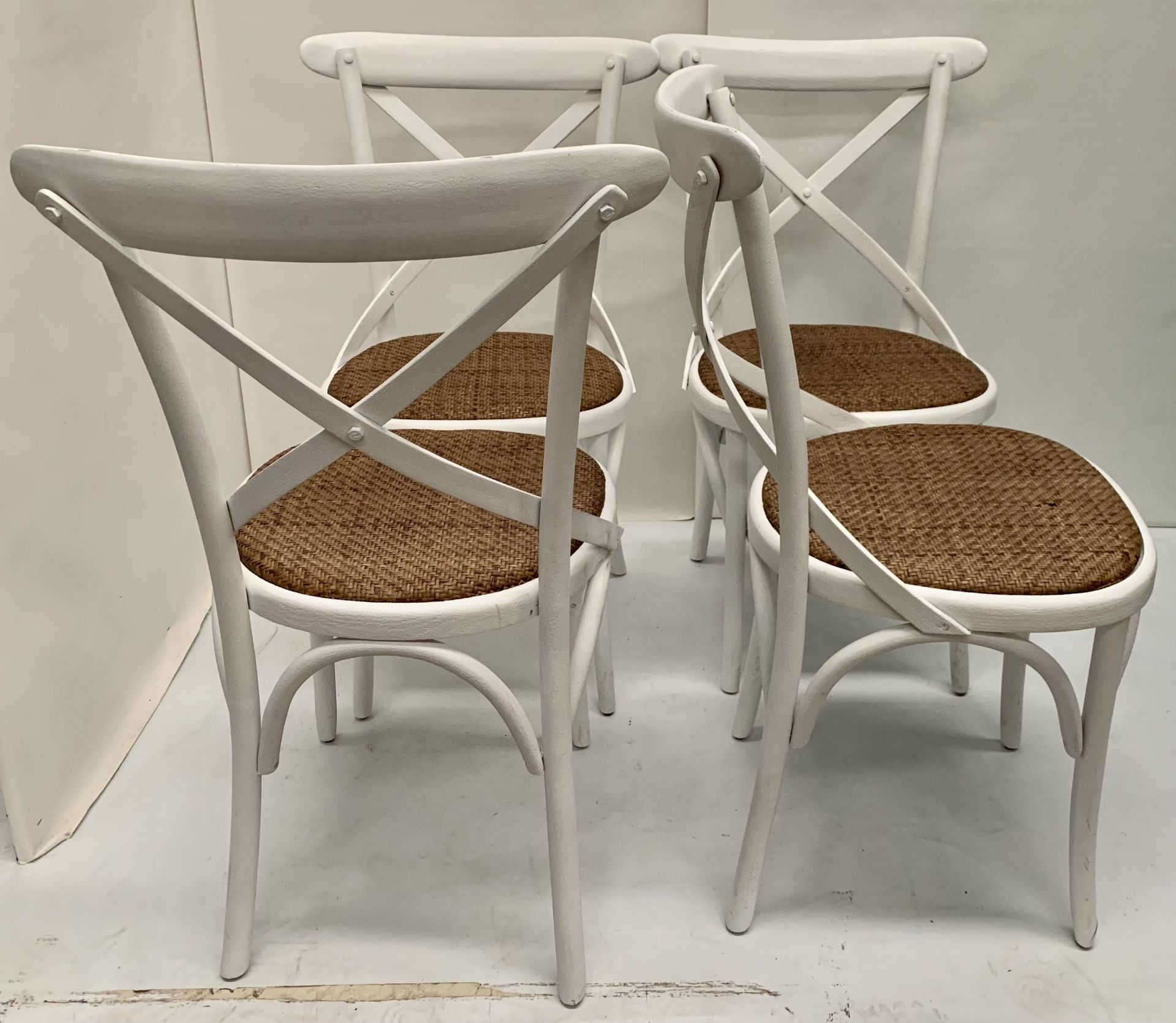 8 x Palm white wooden dining chairs with hessian seats, - Image 2 of 2