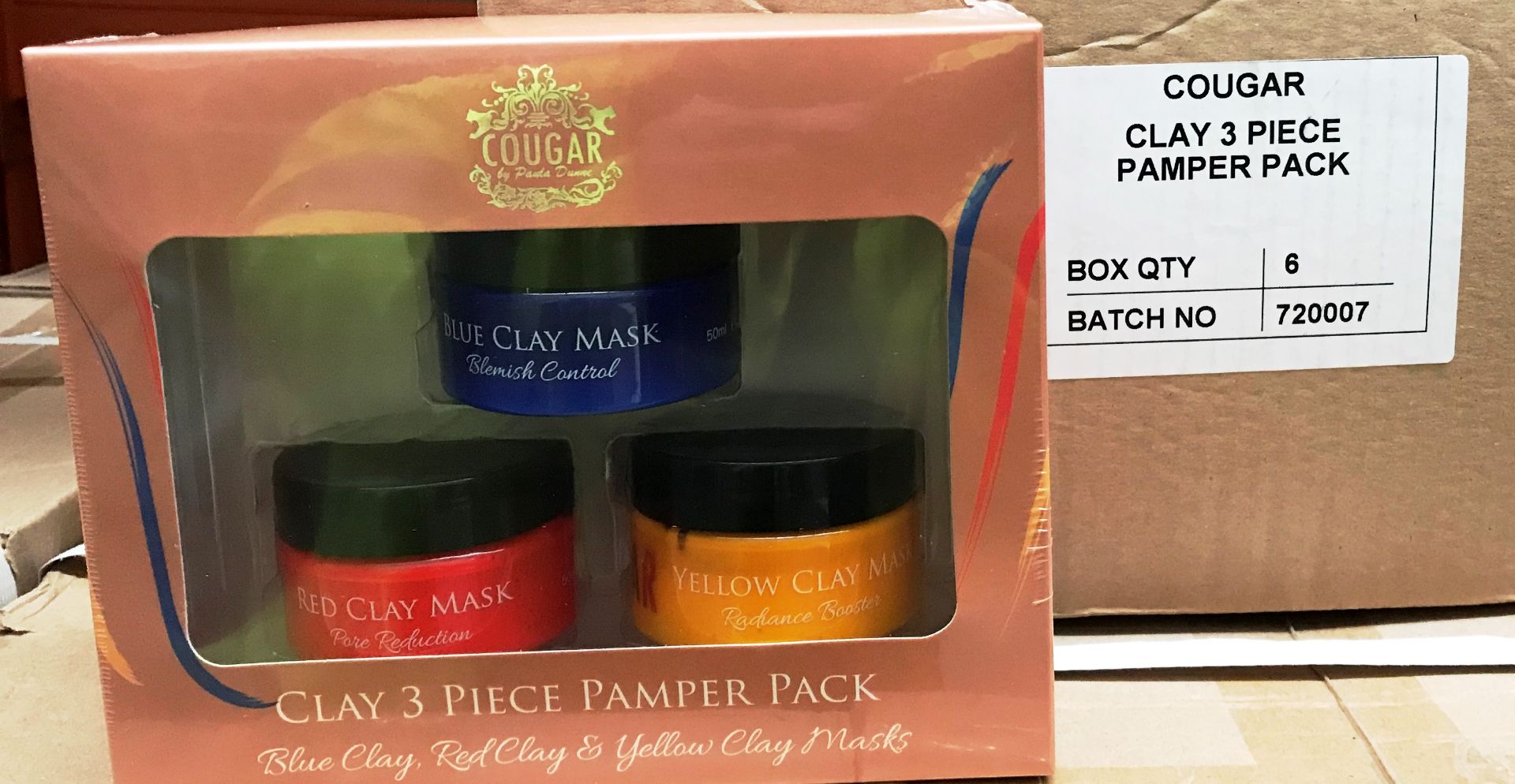 24 x Cougar clay 3 piece pamper pack sets (4 boxes)