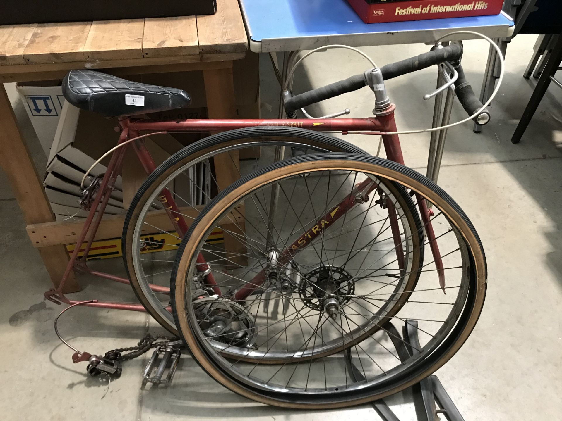 An Astra Super Espirit three speed gentleman's bicycle in red with drop handle bars (dismantled)